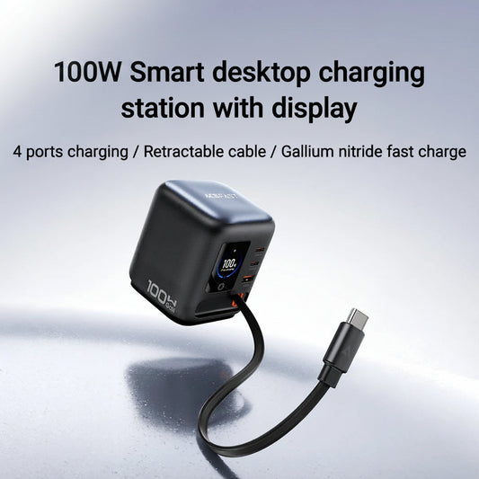 Aetriva™ PowerHub 100W GaN Desktop Charger with Smart TFT Screen
